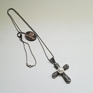 Meredith Leigh Sterling Silver 14K Pearl Cross